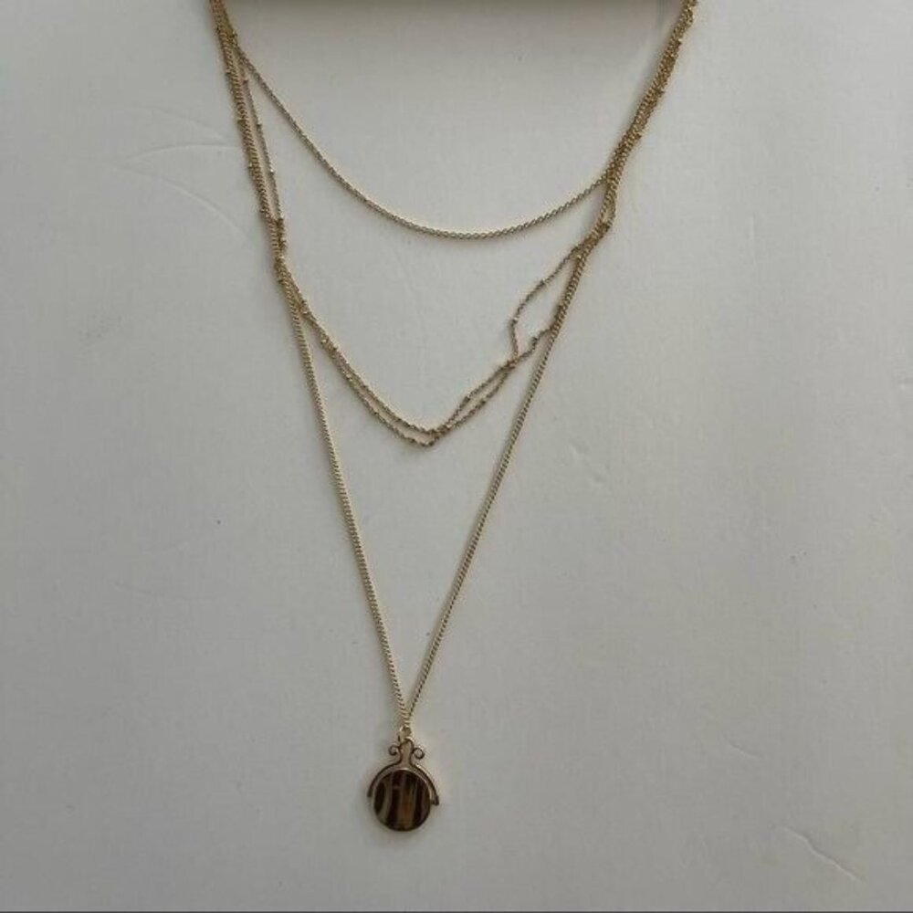 Gold Tone hain Link Coin Disc Necklace